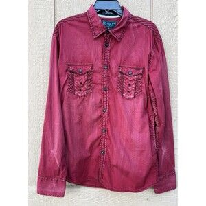 Roar Signature Edition Embroidered Long Sleeve Button Up Shirt Men's M Red
